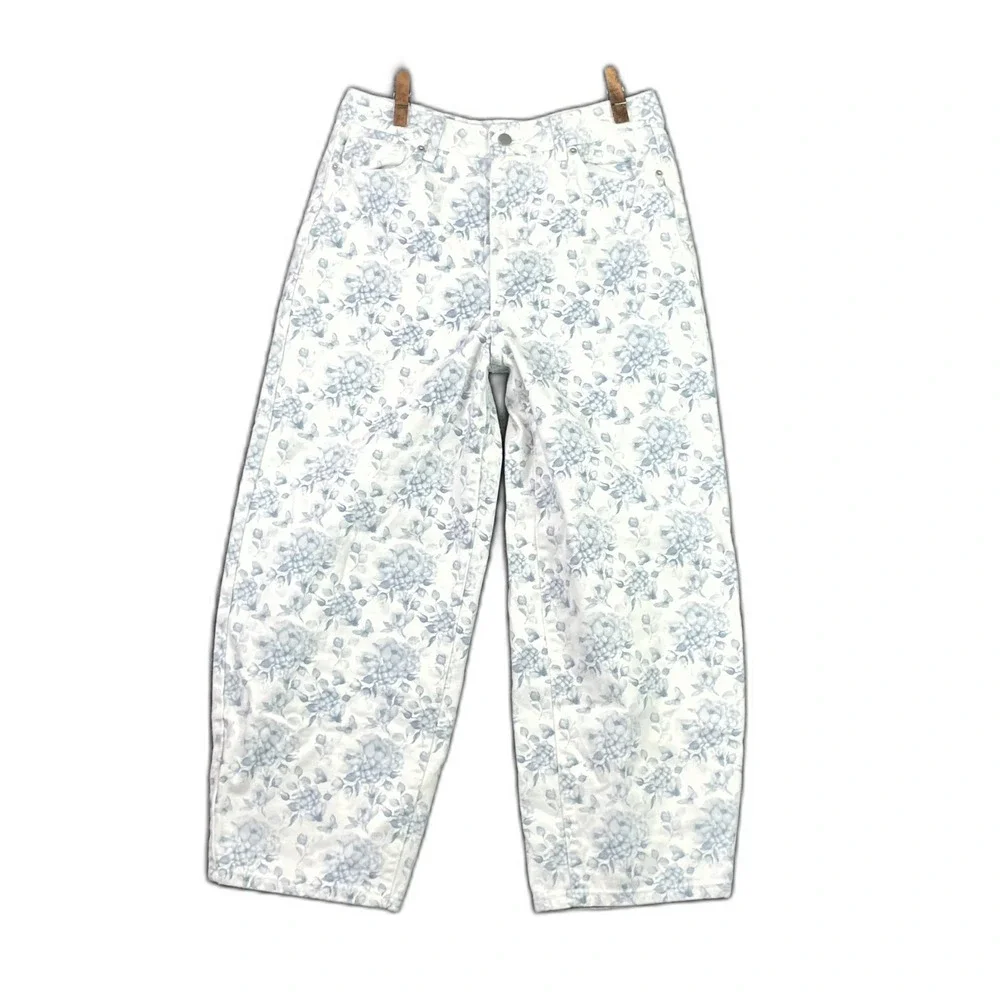 Pink Lily Katie Floral Barrel Jeans Womens 30 Denim Cotton Zip Fly Streetwear
